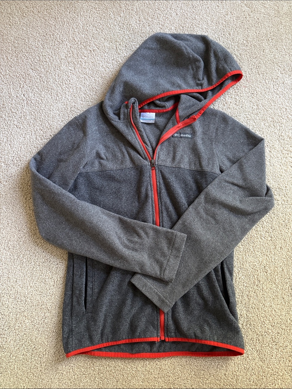 Columbia Boy's Dark Gray Zip-Up Fleece with Red Trim